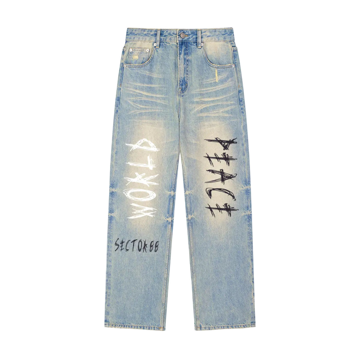 WORLD PEACE Sun Faded Raw Hem Jeans