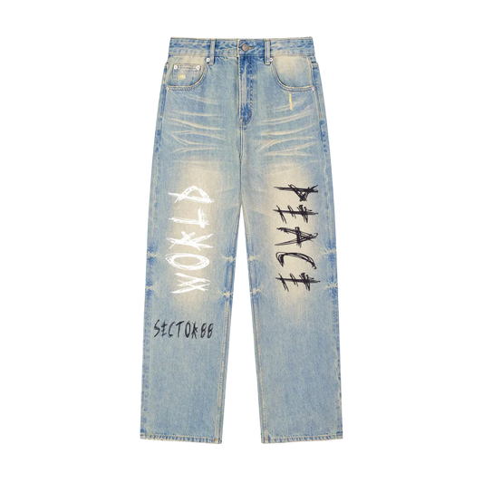 WORLD PEACE Sun Faded Raw Hem Jeans